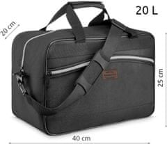 ZAGATTO Dámská pánská cestovní taška černá, příruční taška do letadla 40x20x25, objem 20 litrů, nepromokavý materiál, dvě kapsy na zip, možnost nasazení na rukojeť cestovního kufru / ZG835