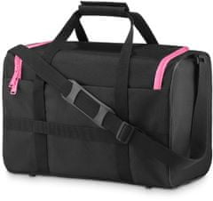 ZAGATTO Cestovní taška černá s růžovými zipy do letadla 40x20x25 dámská, objem 20 litrů, pohodlné rukojeti a nastavitelný ramenní popruh, má ochranné nožičky, lze nasadit na rukojeť cestovního kufru / ZG837