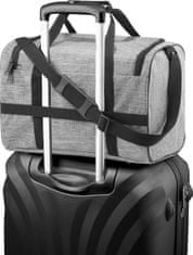 Cestovní taška šedá do letadla 40x20x25 dámská pánská, objem 20 litrů, pohodlné rukojeti a nastavitelný ramenní popruh, má ochranné nožičky, lze nasadit na rukojeť cestovního kufru / ZG836