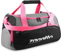 ZAGATTO Dámská sportovní taška na trénink, taška s růžovými pruhy, voděodolný materiál, pohodlná ucha a nastavitelný ramenní popruh, dvojitý zip, samostatná kapsa na boty nebo ručník, 28x35x23 / ZG819