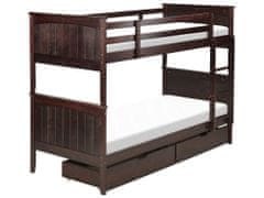 Beliani Dřevěná patrová postel s úložným prostorem 90 x 200 cm tmavé dřevo RADON