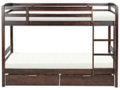 Beliani Dřevěná patrová postel s úložným prostorem 90 x 200 cm tmavé dřevo REGAT