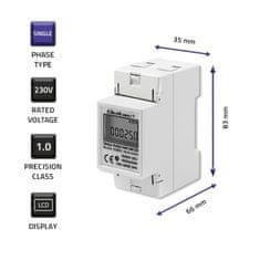 Qoltec Jednofázový elektronický elektroměr | DIN lišta | 230V | LCD | 2P