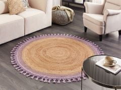 Beliani Kulatý jutový koberec ø 140 cm béžový/fialový MARTS