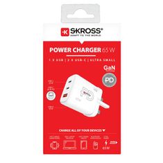 Skross  USB A+C nabíjecí adaptér Power charger 65W GaN UK, Power Delivery, typ G