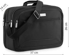 ZAGATTO Pánská taška přes rameno do práce, prostorná brašna na 15,6" notebook, univerzální klasická černá barva, má dvě přihrádky, tři kapsy a organizér, nastavitelný popruh 120cm, objem 14l, 26x37x14 / ZG809