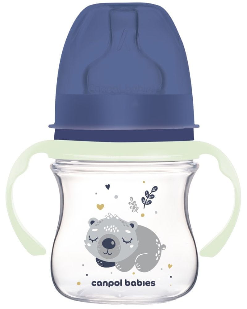 Levně Canpol babies Antikoliková lahev EasyStart se svítícími úchyty SLEEPY KOALA 120ml modrá