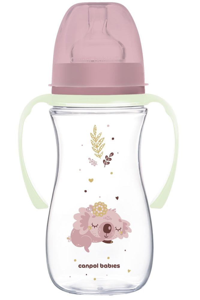Levně Canpol babies Antikoliková lahev EasyStart se svítícími úchyty SLEEPY KOALA 300ml růžová