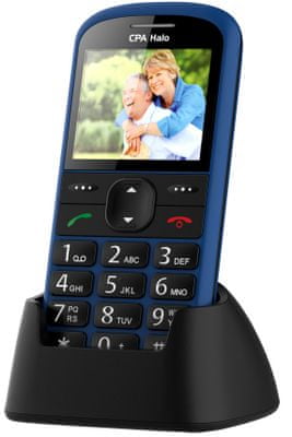 CPA Halo 21 Senior, mobil pro seniory, velká tlačítka, SOS tlačítko, fotokontakty, nabíjecí stojánek, velký displej, velká písmena VGA fotogaparát SOS funkce SOS sdílení polohy sms zpráva s aktuální polohodou služby pro seniory telefon pro seniory nouzové sdílení polohy FM rádio kalkulačka základní funkce jednoduchý telefon pro seniory LED svítilna čitelná tlačítka přehledný displej dlouhá výdrž baterie