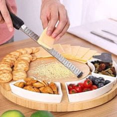HOME & MARKER® Dřevěné Prkénko na sýry, Servírovací prkno, Servírovací Prkénka na sýr + 3 misky, nůž, špachtle na sýr a vidlička | SNACKPLATTER
