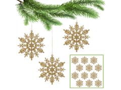 sarcia.eu Zlaté hvězdy, sněhové vločky na stromeček, ozdoby na stromeček 10 cm, 12 ks. 