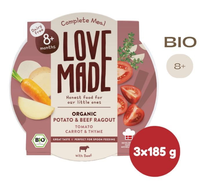 Levně LoveMade Bio Hovězí ragú s bramborami od 8 měsíců 3ks