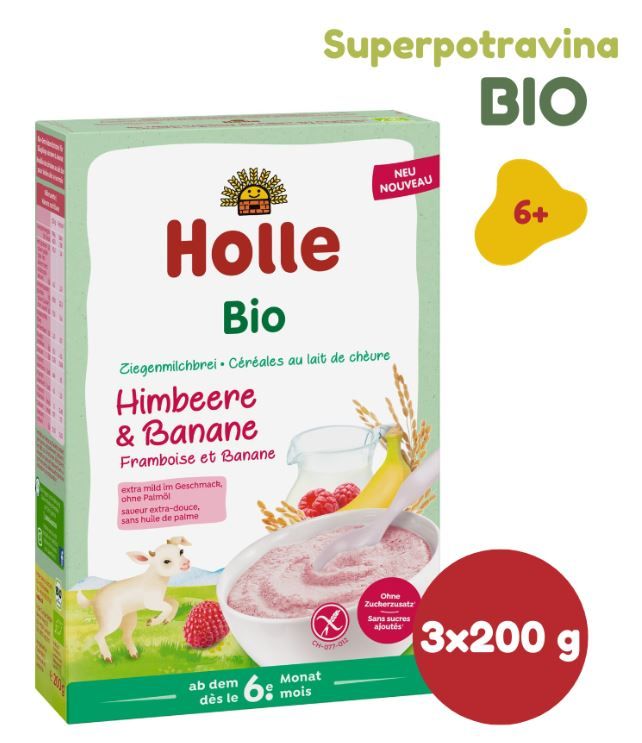 Levně Holle Bio kaše s kozím mlékem, malinami a banánem 3 ks