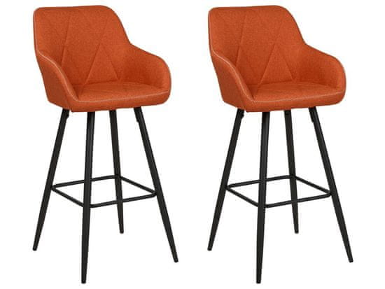 Beliani Sada 2 čalouněných barových židlí oranžové DARIEN