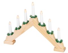 MAGIC HOME Svícen Vánoce imitace dreva, 7 LED teplá bíla