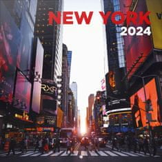 CurePink Oficiální nástěnný kalendář 2024 16 měsíců: New York (30 x 30|60 cm)