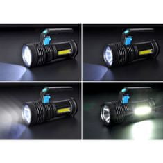 Solight  LED ruční nabíjecí svítilna s bočním světlem, 150+100lm, Li-Ion