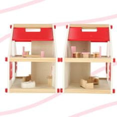 KIK Dřevěný domeček pro panenky bílo-růžový + nábytek 36cm