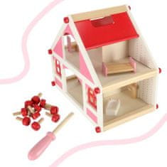 KIK Dřevěný domeček pro panenky bílo-růžový + nábytek 36cm
