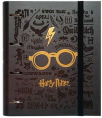 CurePink Kroužkový pořadač se spojovací svorkou Harry Potter: Brýle (28 x 32 x 4 cm)