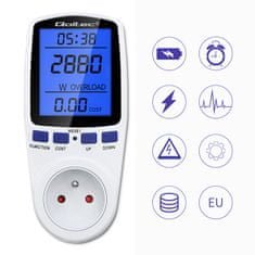 Qoltec Měřič spotřeby energie PM0626 | 3680W | 16A | LCD displej