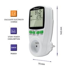 Qoltec Wattmetr PM0627 měřič spotřeby energie s historií měření| 3680W | 16A | LCD displej