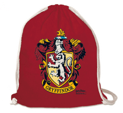 CurePink Bavlněnný gym bag - vak se šňůrkami Harry Potter: Nebelvír - Gryffindor (35 x 44 cm) červená bavlna