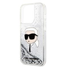 Karl Lagerfeld  Liquid Glitter Karl Head Zadní Kryt pro iPhone 15 Pro Max Silver