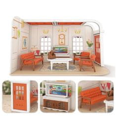 HABARRI Domeček pro panenky a figurky s nábytkem - obývací pokoj