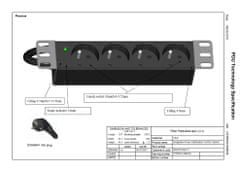 Triton Rozvodný panel 10" 4x zásuvka podle ČSN, max 16A, kabel 3x1.5mm 2m + zástrčka univerzál CZ-DE max 16A, kontrolka