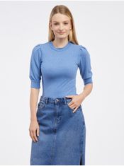 VILA Modré dámské žebrované tričko VILA Felia S