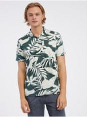Lerros Krémovo-zelené pánské květované polo tričko LERROS XL
