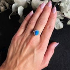 LS Prsten s modrým opálem a zirkony rhodiovaný 55