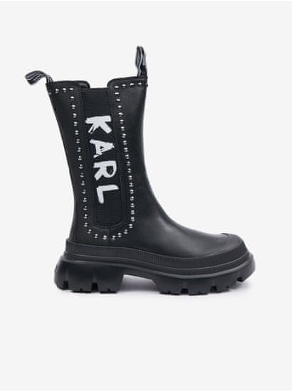 Karl Lagerfeld Černé dámské kožené kozačky KARL LAGERFELD