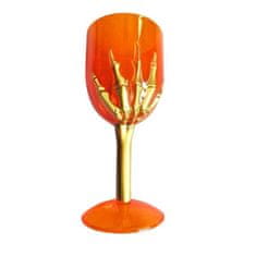 Oranžový transparentní pohár s rukou kostlivce - 18 cm - Halloween