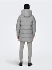 ONLY&SONS Světle šedý pánský prošívaný zimní kabát ONLY & SONS Carl M