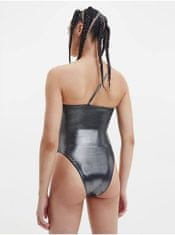 Calvin Klein Bílo-černé dámské metalické jednodílné plavky s průstřihem Calvin Klein Underwear S