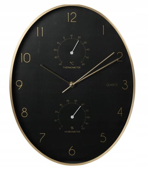 Koopman Nástěnné hodiny do obývacího pokoje černé kulaté 34 cm