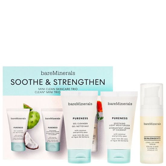 Sada Soothe & Strengthen Mini Clean Skincare Trio mycí gel na obličej 30 ml + lehký hydratační krém 30 g + bylinné pleťové sérum 15 ml