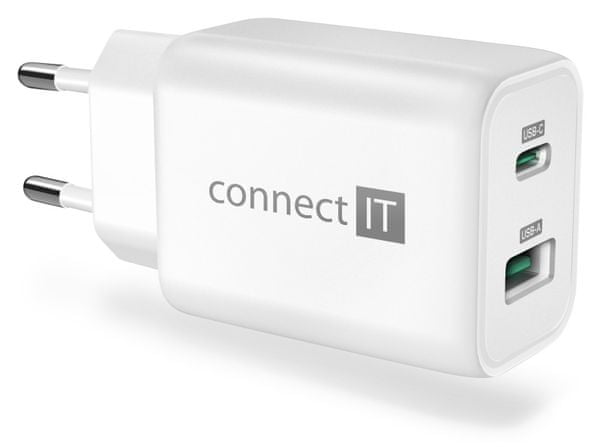 univerzální adaptér cestovní CONNECT-IT Wanderer2 nabíjecí adaptér USB-C USB-A 33W PD CWC-2080-BK Power Delivery technologie GaN mobilní telefon tablet
