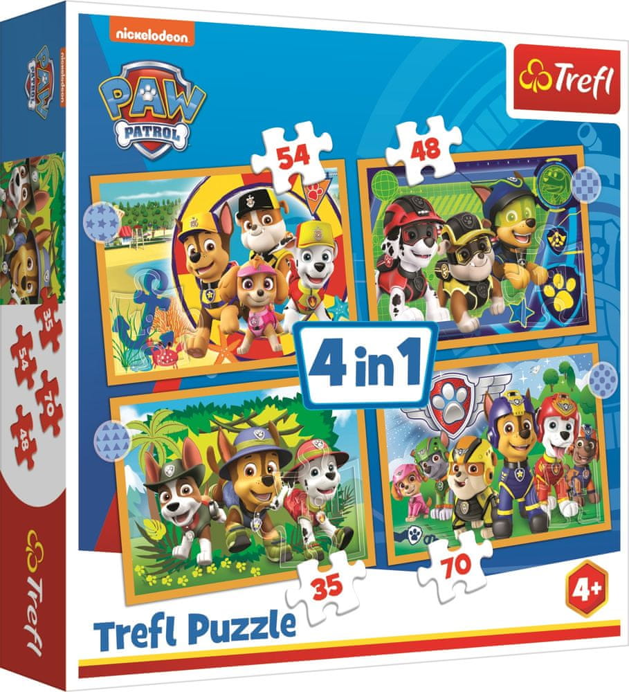 Levně Trefl Puzzle 4v1 Prázdniny Tlapková Patrola