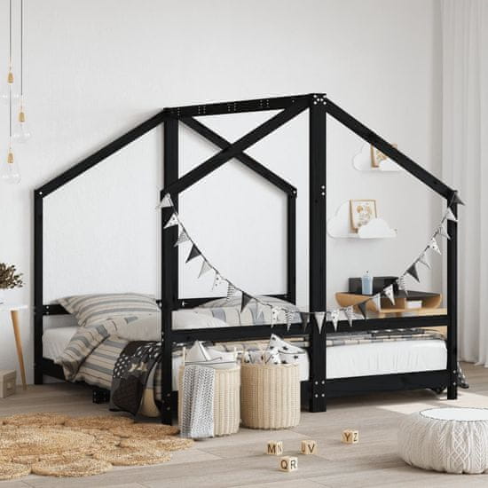 Greatstore Dětská postel černá 2x (80 x 160) cm masivní borové dřevo