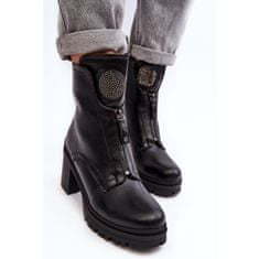 Vinceza Dámské kožené boty s kamínky Black velikost 39