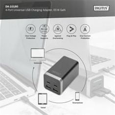 Digitus 4portový nabíjecí adaptér USB, 65W GaN 65W, 2x USB-C, 2x USB-A, PD3.0
