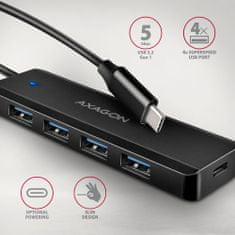 AXAGON travel hub 4x USB 3.2 Gen 1, 1x USB-C, kabel USB-C 19cm