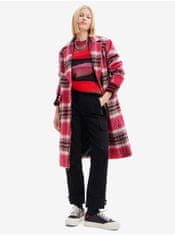 Desigual Růžový dámský kostkovaný kabát s příměsí vlny Desigual Tommy XS