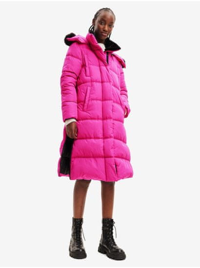 Desigual Růžový dámský zimní kabát Desigual Surrey
