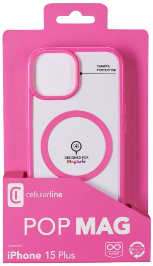 Levně CellularLine Zadní kryt Pop Mag s podporou Magsafe pro Apple iPhone 15 Plus, čirý / růžový (POPMAGIPH15MAXF)