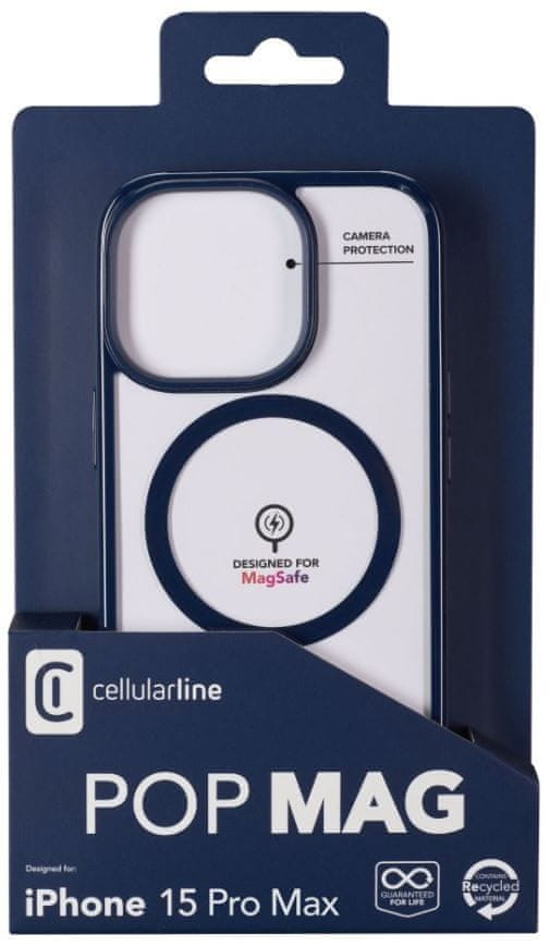 Levně CellularLine Zadní kryt Pop Mag s podporou Magsafe pro Apple iPhone 15 Pro Max, čirý / modrý (POPMAGIPH15PRMB)