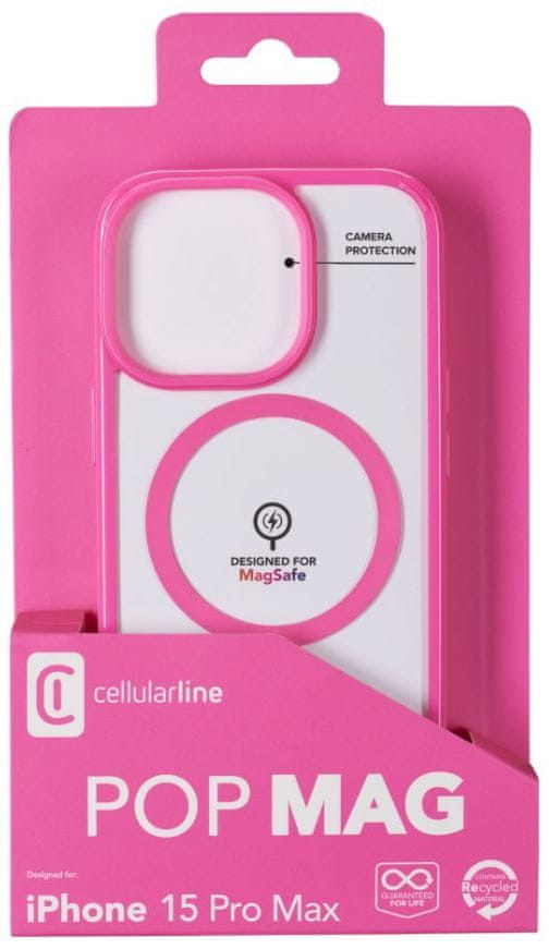 Levně CellularLine Zadní kryt Pop Mag s podporou Magsafe pro Apple iPhone 15 Pro Max, čirý / růžový (POPMAGIPH15PRMF)
